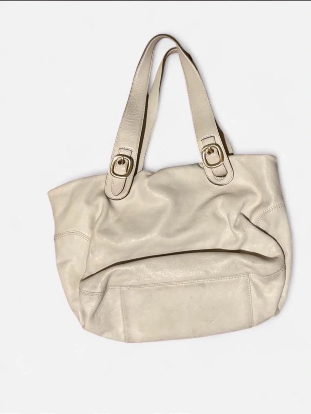 Michael Kors Beige Leather Shoulder Bag with Gold Hardware